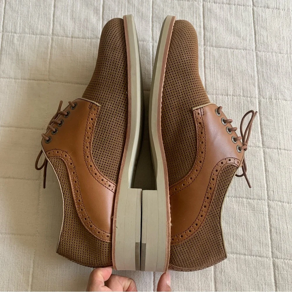 Johnston‎ & Murphy Mens Tan Sheepskin Perforated Oxfords Size 9